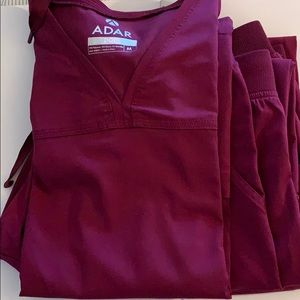 Burgundy scrub top and two bottoms hardly used
